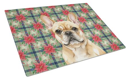 Fawn French Bulldog Christmas PoinsettIas Glass Cutting Board Decorative Tempered Glass Kitchen Cutting and Serving Board Large Size Chopping Board