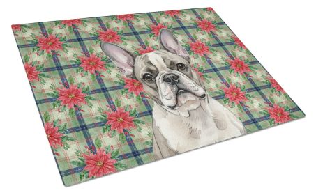 Pied French Bulldog Christmas PoinsettIas Glass Cutting Board Decorative Tempered Glass Kitchen Cutting and Serving Board Large Size Chopping Board