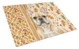 Fawn French Bulldog Heirloom Fall Glass Cutting Board Decorative Tempered Glass Kitchen Cutting and Serving Board Large Size Chopping Board
