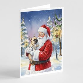 French Bulldog with Santa Claus Greeting Cards Pack of 8 Blank Cards with Envelopes Whimsical A7 Size 5x7