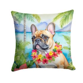 French Bulldog Luau Throw Pillow Machine Washable, Indoor Outdoor Decorative Pillow for Couch, Bed or Patio, 18Hx18W