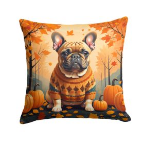 Fawn French Bulldog Fall Throw Pillow Machine Washable, Indoor Outdoor Decorative Pillow for Couch, Bed or Patio, 18Hx18W