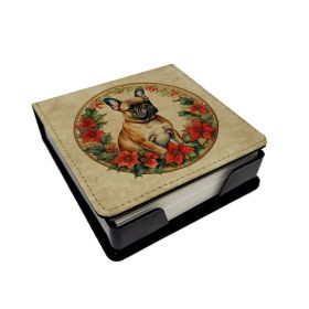 French Bulldog Christmas Flowers PU Leather Note Paper Holder with Artist-Designed Cover, Desk Accessory, Office Gift