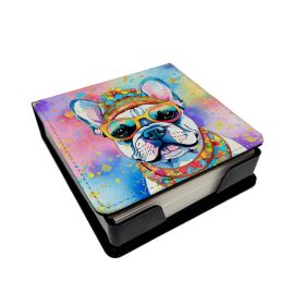 French Bulldog Hippie Dawg PU Leather Note Paper Holder with Artist-Designed Cover, Desk Accessory, Office Gift