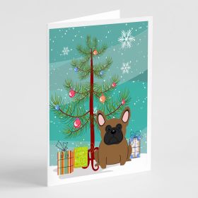 Merry Christmas Tree French Bulldog Brown Greeting Cards Pack of 8 Blank Cards with Envelopes Whimsical A7 Size 5x7