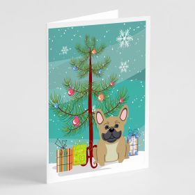Merry Christmas Tree French Bulldog Cream Greeting Cards Pack of 8 Blank Cards with Envelopes Whimsical A7 Size 5x7