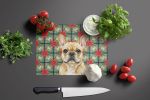 Fawn French Bulldog Christmas PoinsettIas Glass Cutting Board Decorative Tempered Glass Kitchen Cutting and Serving Board Large Size Chopping Board