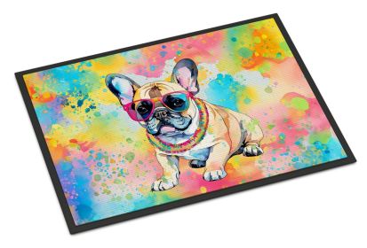 French Bulldog Hippie Dawg Doormat Front Door Mat Indoor Outdoor Rugs for Entryway, Non Slip Washable Low Pile, 24H X 36W (Default: Default)