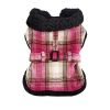 Sherpa-Lined Dog Harness Coat - Hot Pink & Tan Plaid
